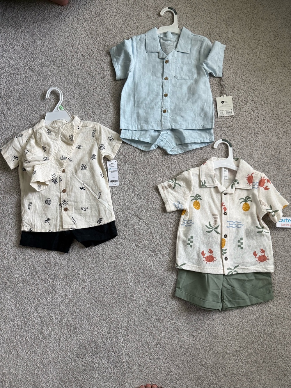 3 NWT 18 month boy summer outfit bundle Carter’s & Cloud Island Linen Look Sets